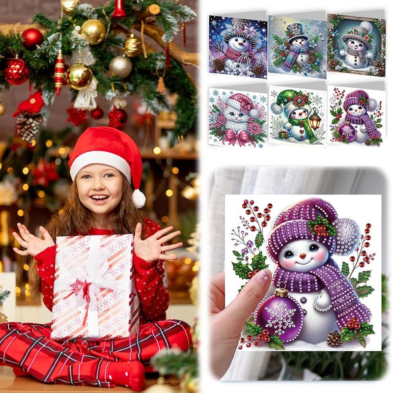 DIY Diamond Art Painting Christmas Cards Kit, 6 Pack Holiday Greeting Cards with Snowman & Reindeer for Kids & Adults, Fun Xmas Craft Activity for Family and Classroom - Image 3